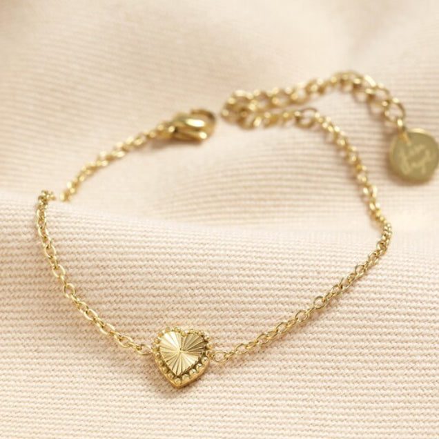Lisa Angel Gold Stainless Steel Tiny Antiqued Heart Bracelet Jumping Bean